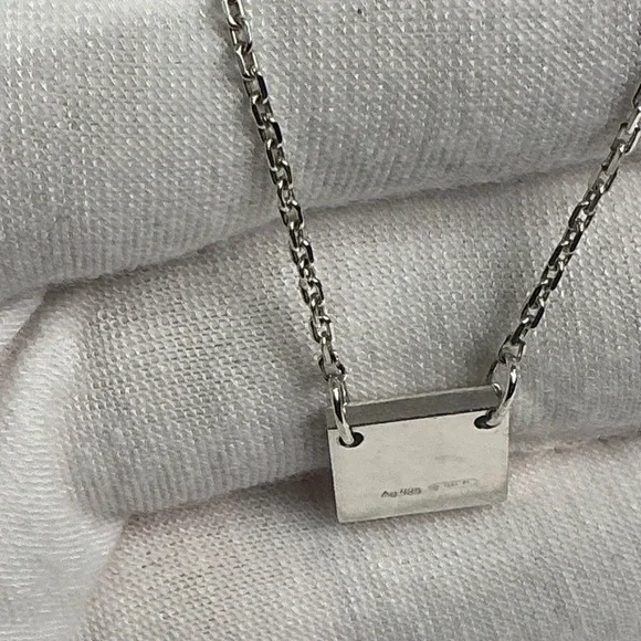 Authentic Gucci Square Plate Tag Pendant 925 Silver Necklace Signature Clasp - Picture 10 of 14